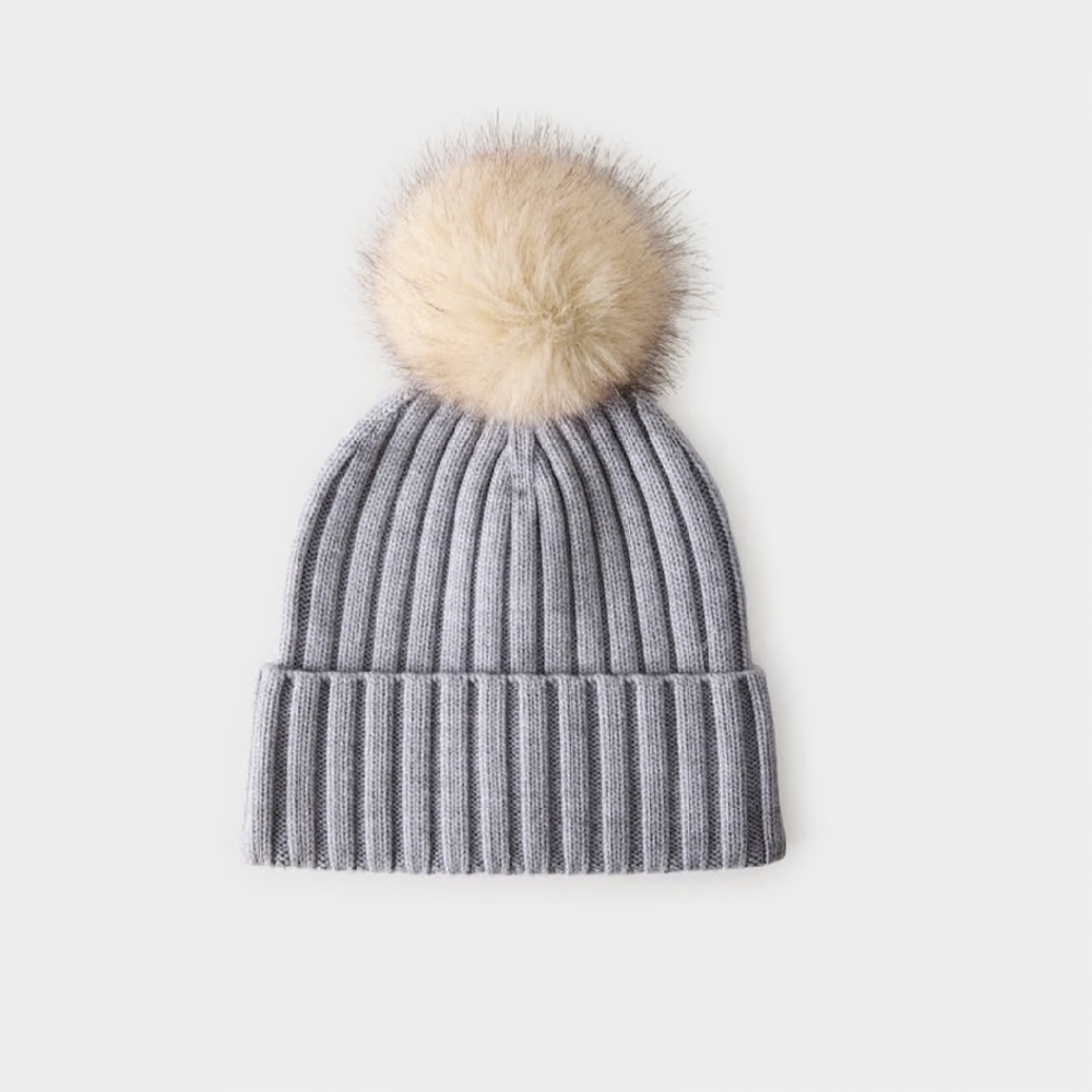 Aritzia Merino Wool Rib Cuffed Pom Beanie